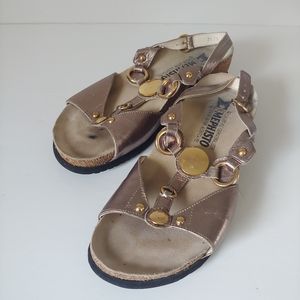 Mephisto Bjorg Leather Sandals Gold Size 6